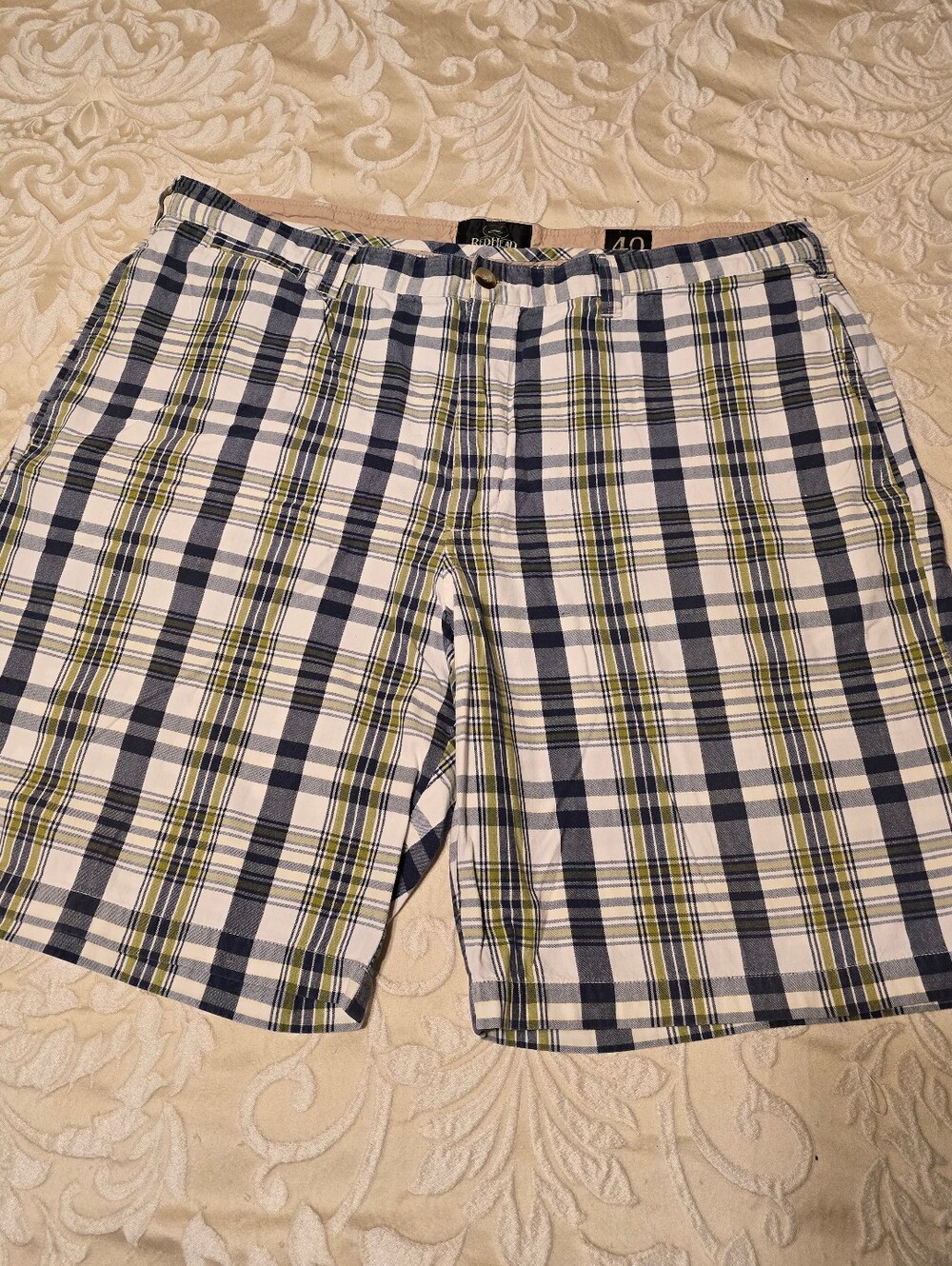RedHead Men's Plaid Flat Front Shorts - Navy, White & Green #818